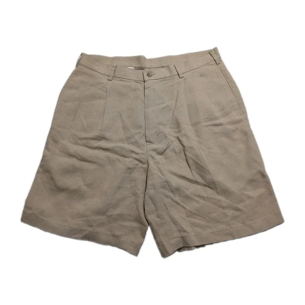 Jos A Bank Travelers Collection Men's 36 Tan 100% Linen Pleated Dress Shorts